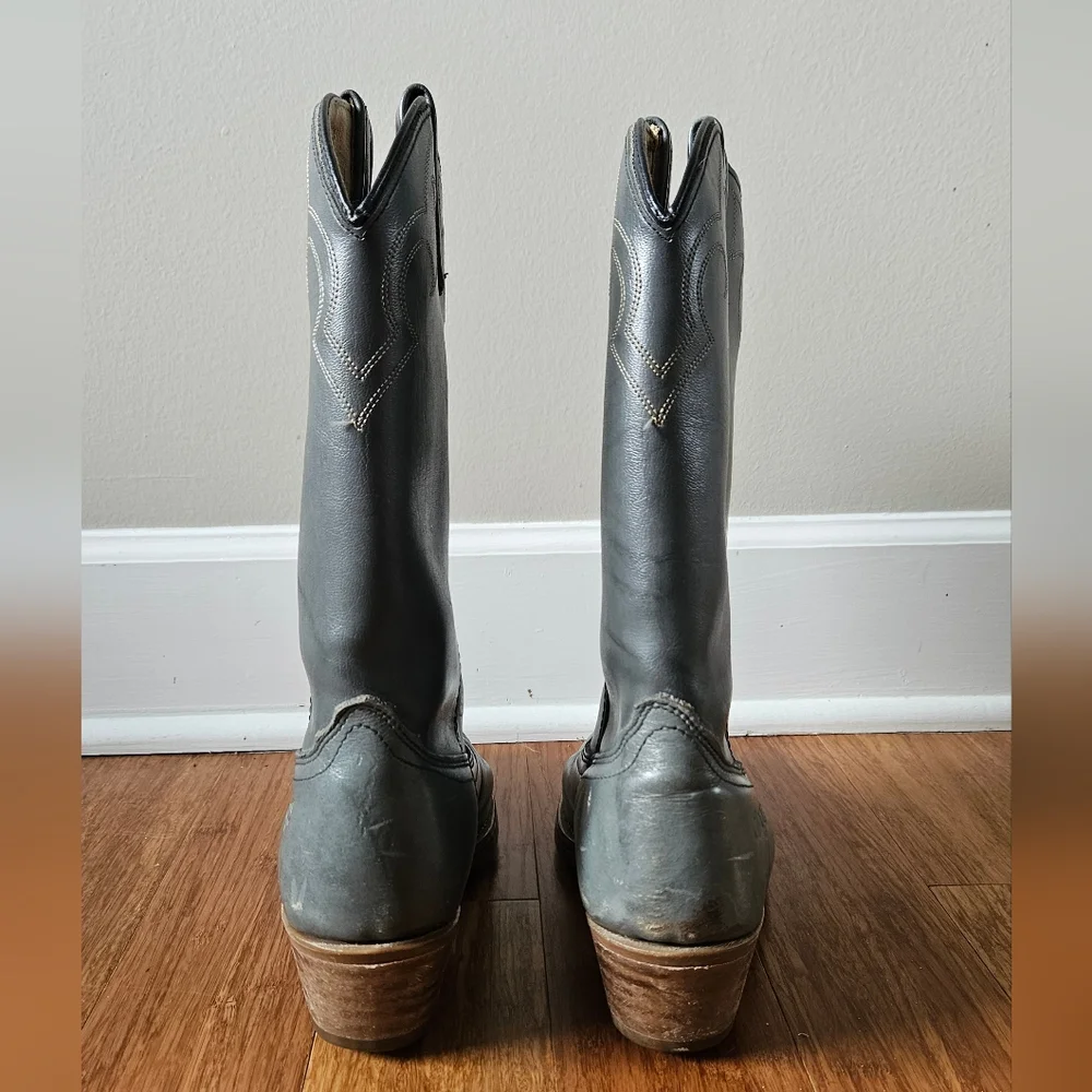 Vintage DINGO 5965 Gray Distressed LEATHER Western Cowboy Boots Mens Size 8 D